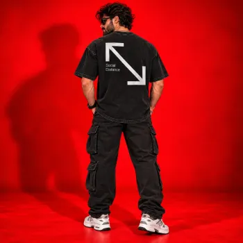 Social Distance Oversized Acid Washed Graphic T-Shirt