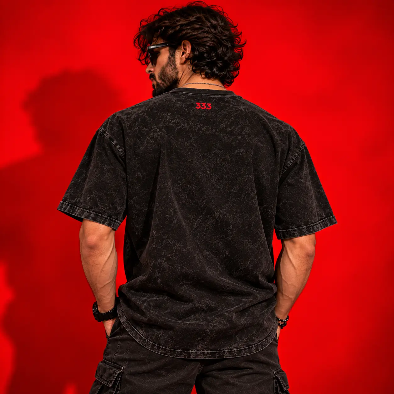 333 Only Half Evil Oversized Acid Washed Graphic T-Shirt