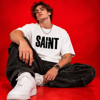 SAINT Graphic Print Oversized White T-Shirt for Men