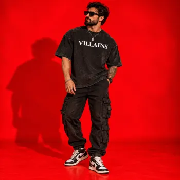 Barkhan Tiger Oversized Acid Washed Black T-Shirt
