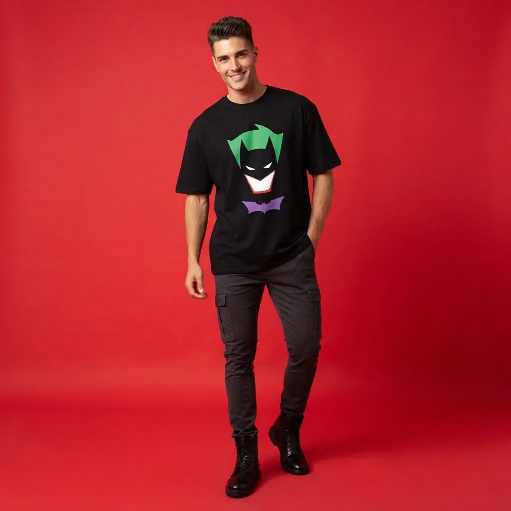 Bat-Joker Mashup | Black Oversized 240GSM Supercombed Cotton T-Shirt