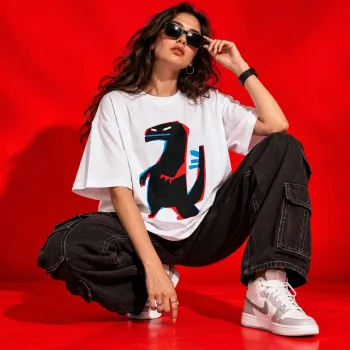Dinosaur Graphic Oversized White T-Shirt | Bold Streetwear Tee