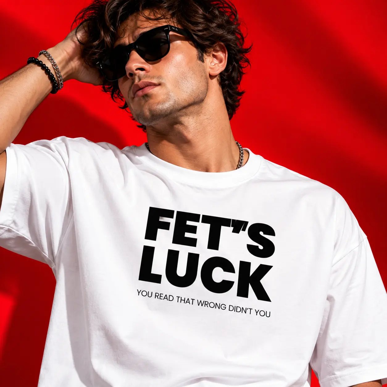 Fet’s Luck Oversized White T-Shirt | Bold Graphic Streetwear Tee