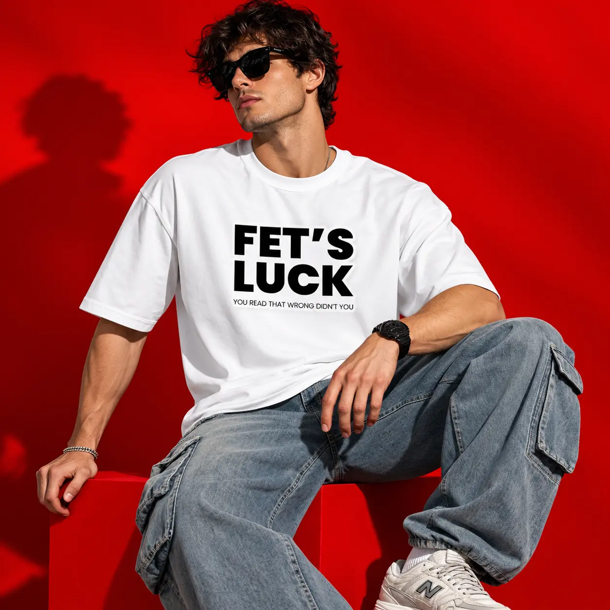 Fet’s Luck Oversized White T-Shirt | Bold Graphic Streetwear Tee