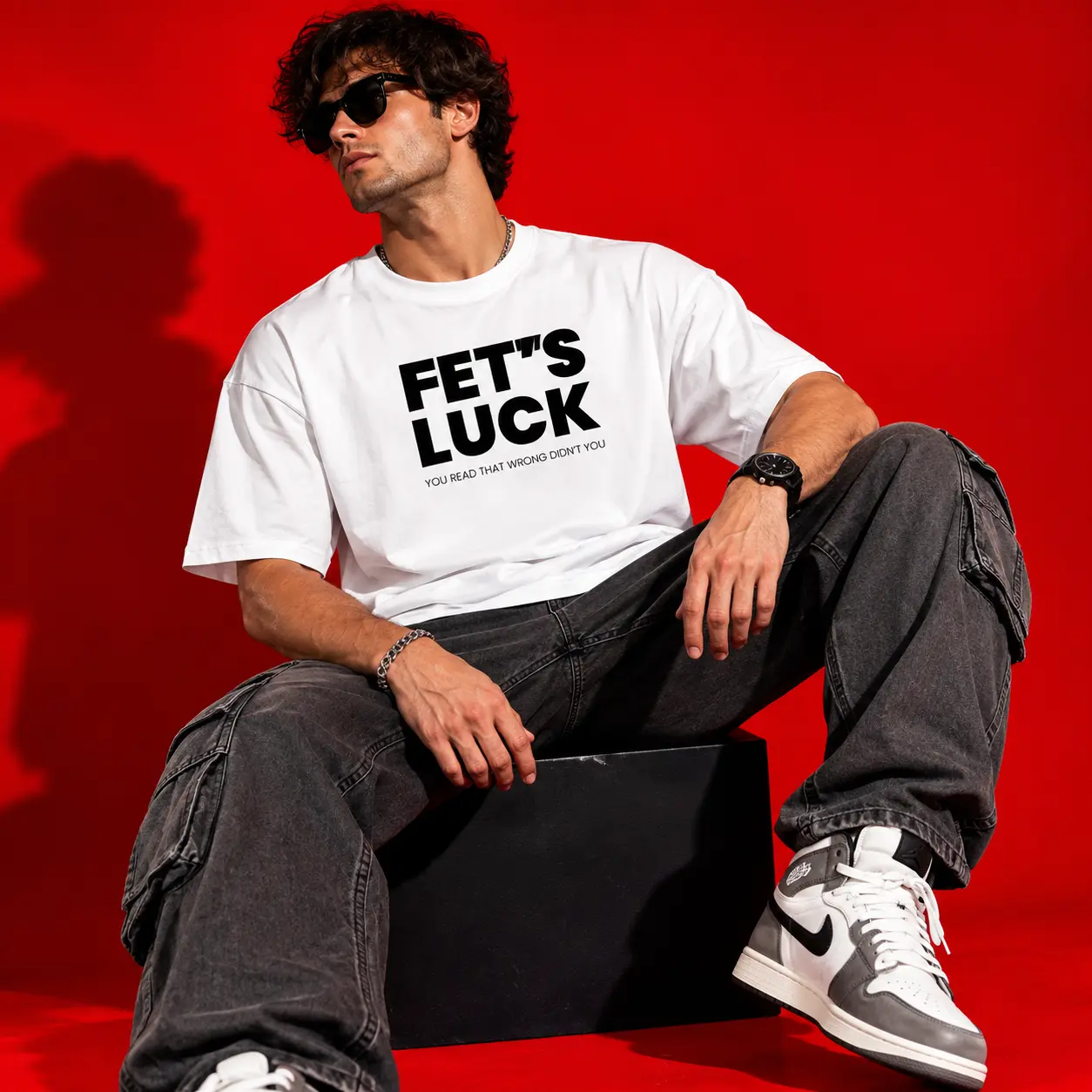 Fet’s Luck Oversized White T-Shirt | Bold Graphic Streetwear Tee