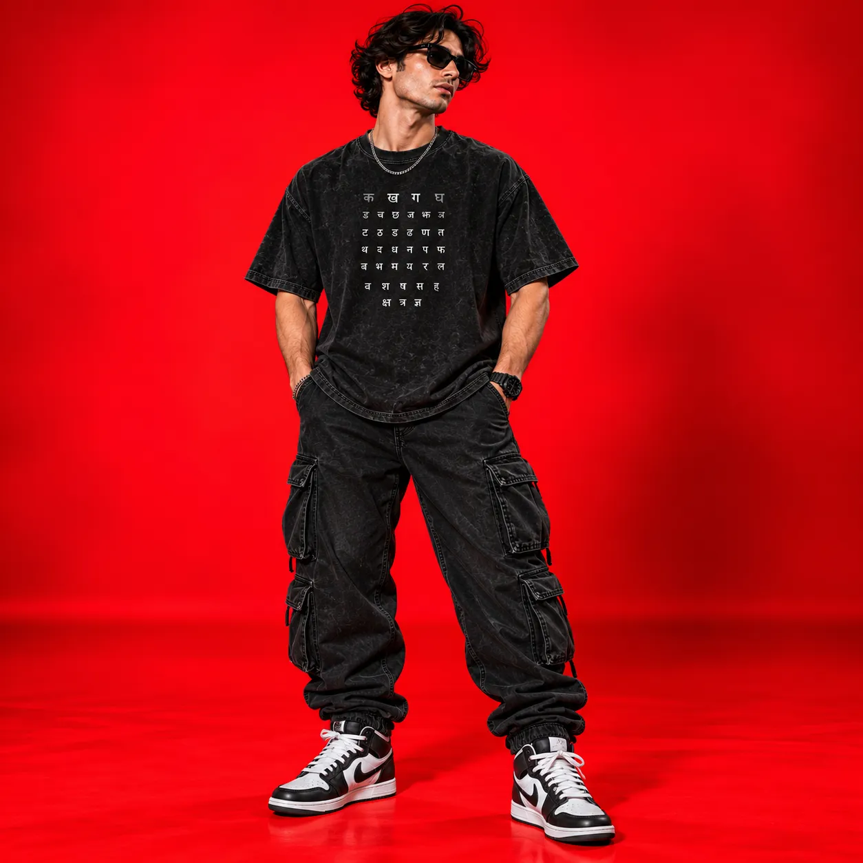 Bahubali Oversized Acid Wash Black T-Shirt