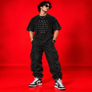 Bahubali Oversized Acid Wash Black T-Shirt