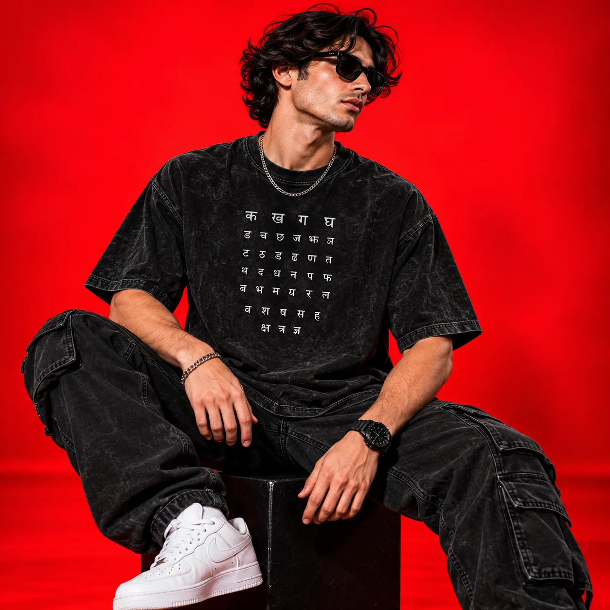 Bahubali Oversized Acid Wash Black T-Shirt