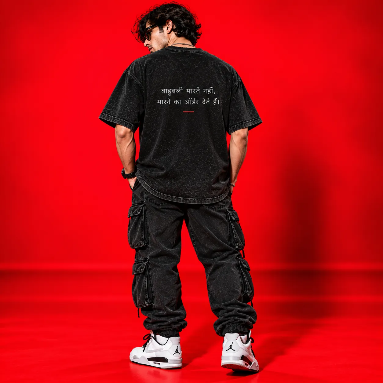 Bahubali Oversized Acid Wash Black T-Shirt