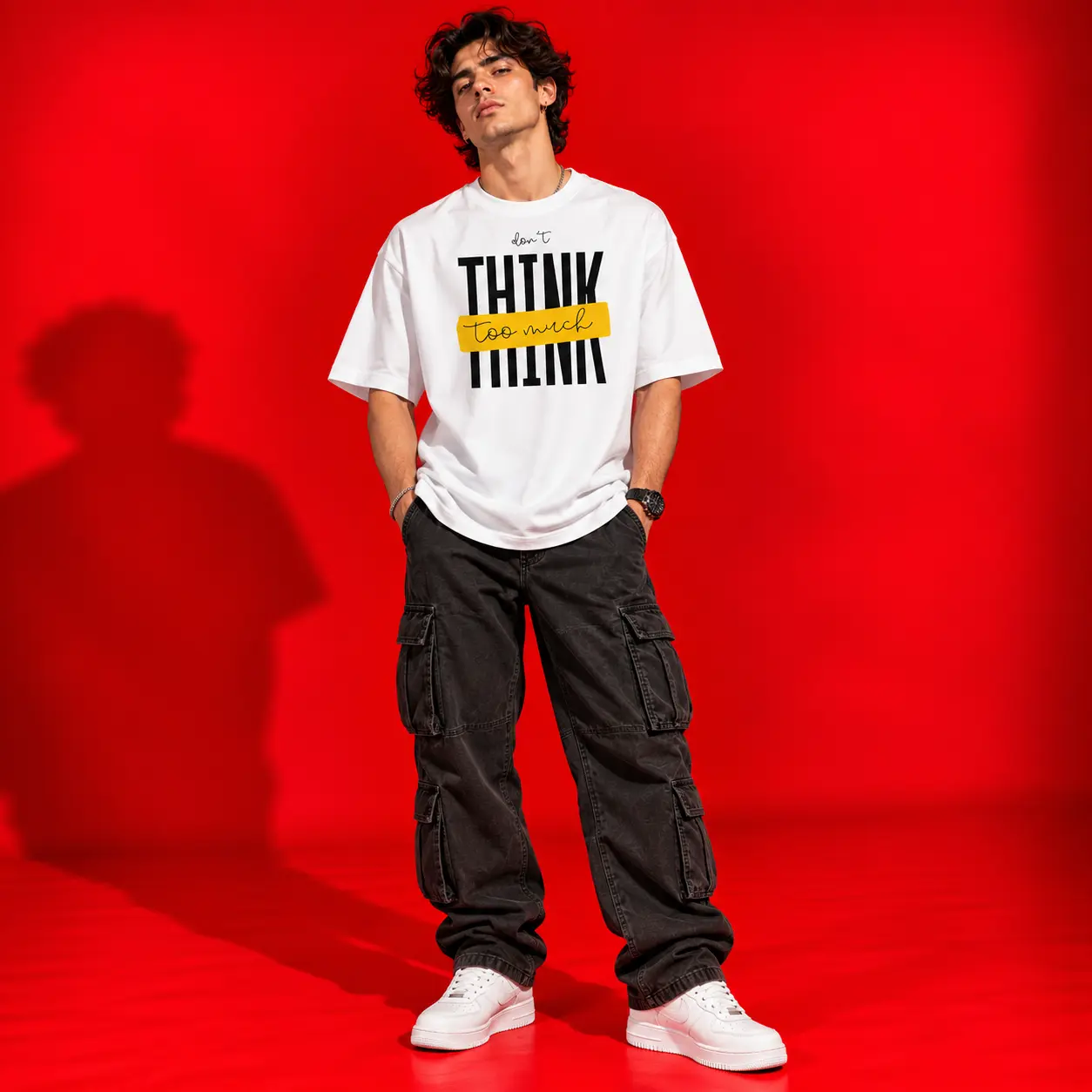 Don't THINK Too Much Oversized White Graphic T-Shirt – Streetwear