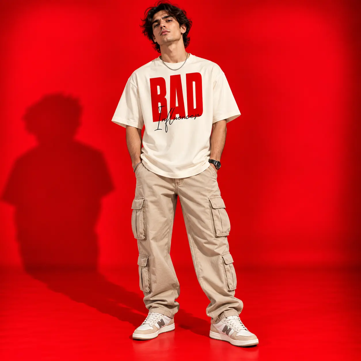 BAD Influencer Oversized Off-White Graphic T-Shirt – Streetwear