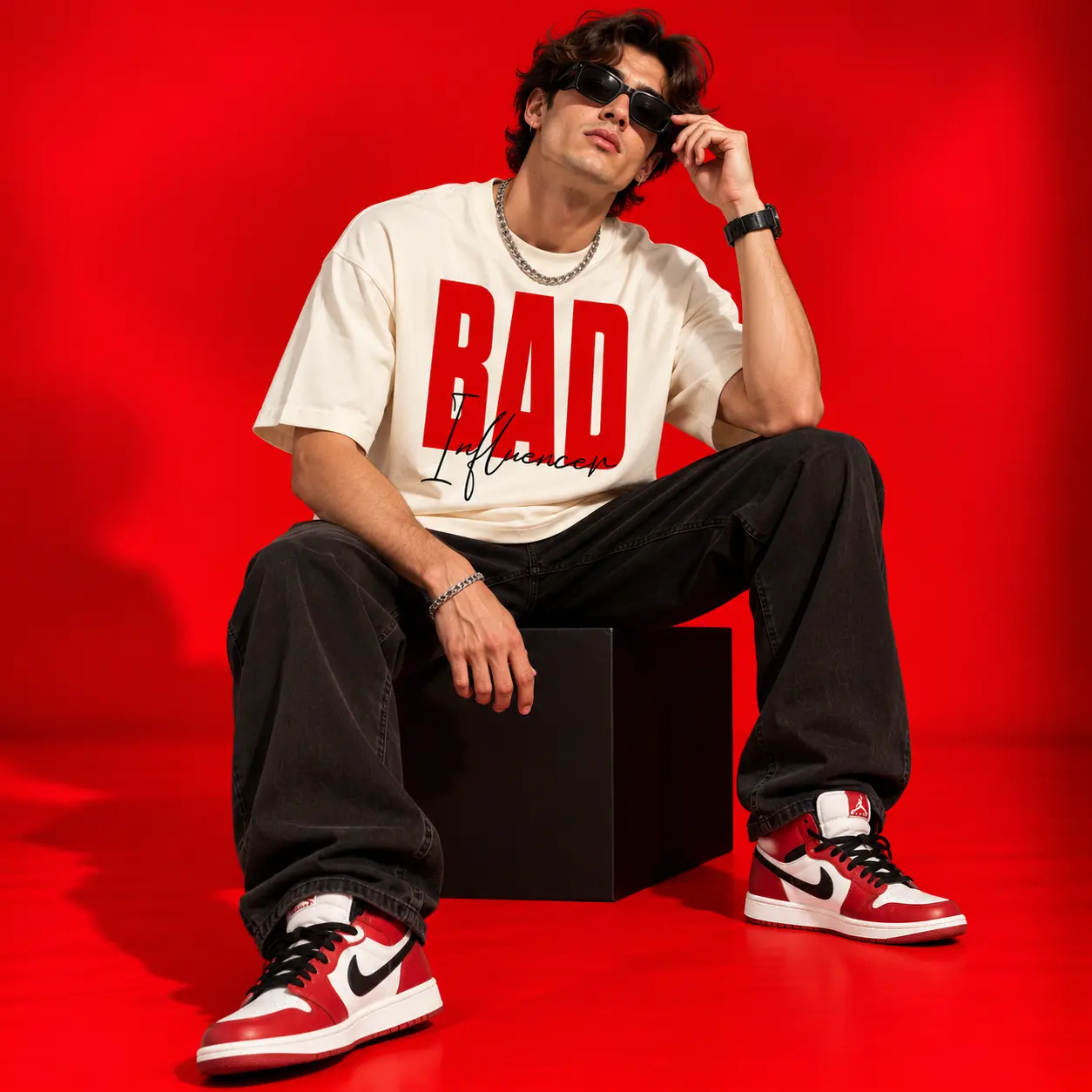 BAD Influencer Oversized Off-White Graphic T-Shirt – Streetwear