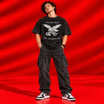 You Can Sneak But You Can't Hide Oversized Acid-Wash T-Shirt | Eagle Graphic Streetwear