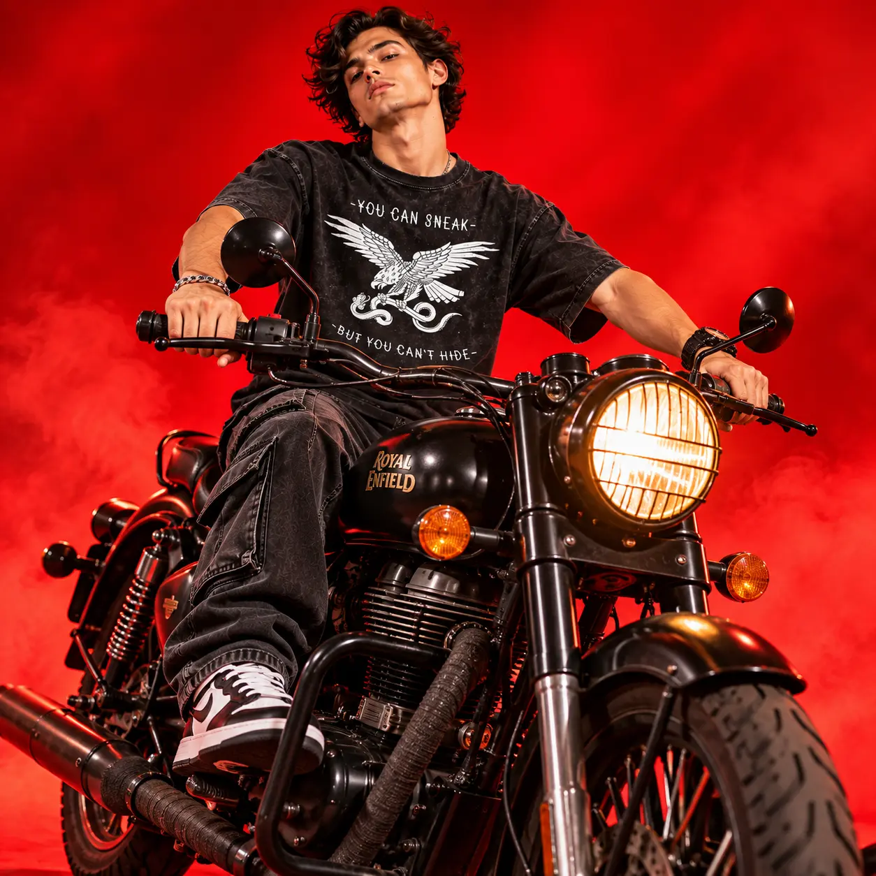 You Can Sneak But You Can't Hide Oversized Acid-Wash T-Shirt | Eagle Graphic Streetwear