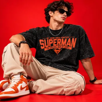 Superman Vintage Graphic Acid Wash Oversized T-Shirt