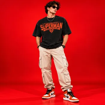 Superman Vintage Graphic Acid Wash Oversized T-Shirt