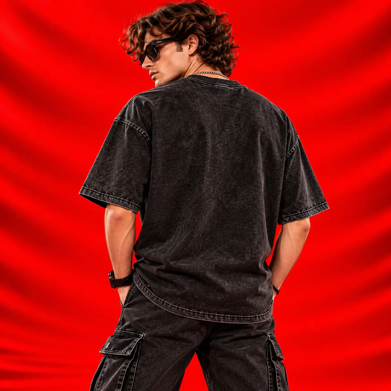 God The Creator Heaven Made Acid-Wash Oversized Black Graphic T-Shirt