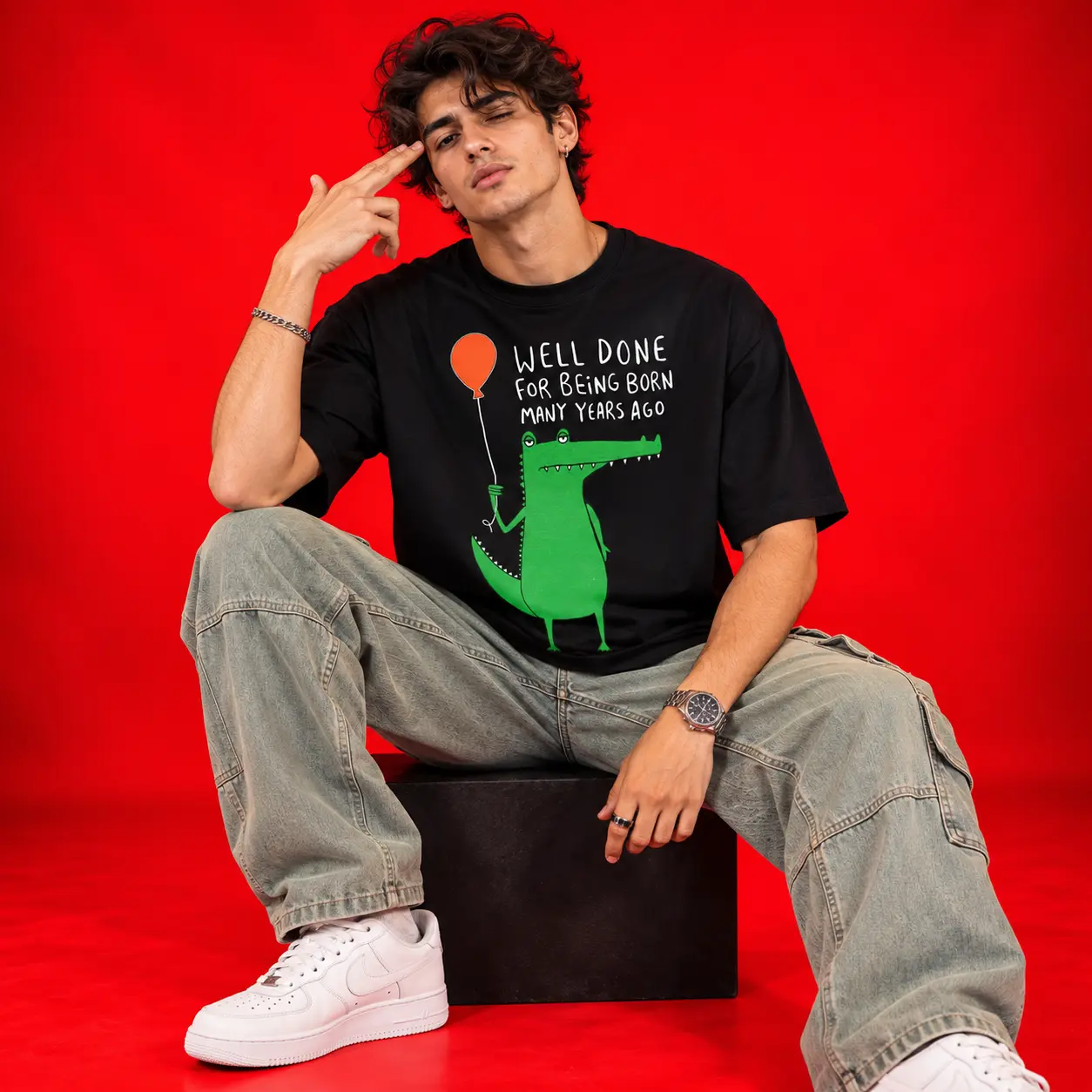 Well Done for Being Born Black Oversized Graphic T-Shirt