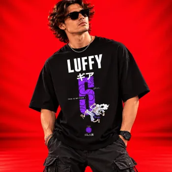 Luffy Gear 5 Peak Purple Graphic Oversized Black T-Shirt