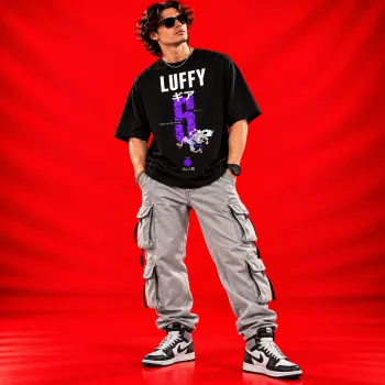 Luffy Gear 5 Peak Purple Graphic Oversized Black T-Shirt
