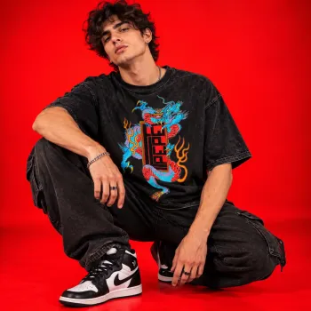 Dragon Dope Acid-Wash Black Oversized Graphic T-Shirt