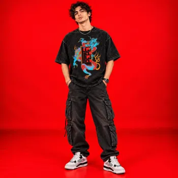 Dragon Dope Acid-Wash Black Oversized Graphic T-Shirt