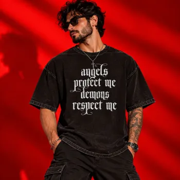 AMIRI Cherub Oversized Acid-Wash Black T-Shirt | Gothic Luxury Graphic Tee