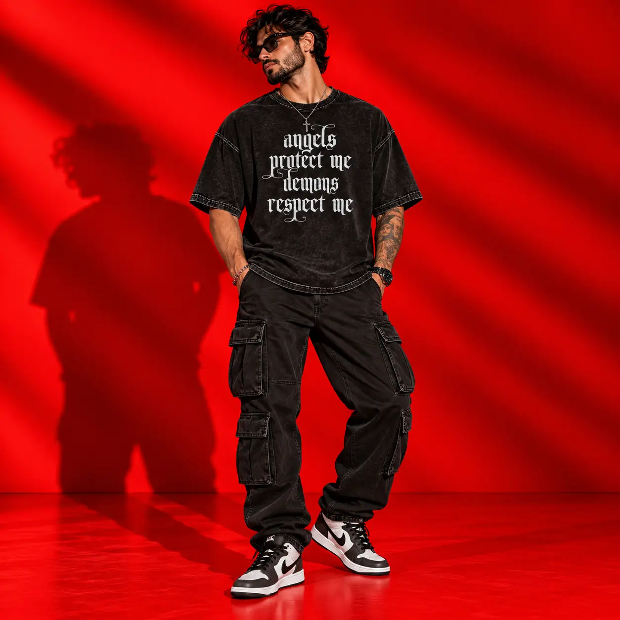 AMIRI Cherub Oversized Acid-Wash Black T-Shirt | Gothic Luxury Graphic Tee