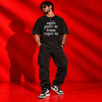 AMIRI Cherub Oversized Acid-Wash Black T-Shirt | Gothic Luxury Graphic Tee