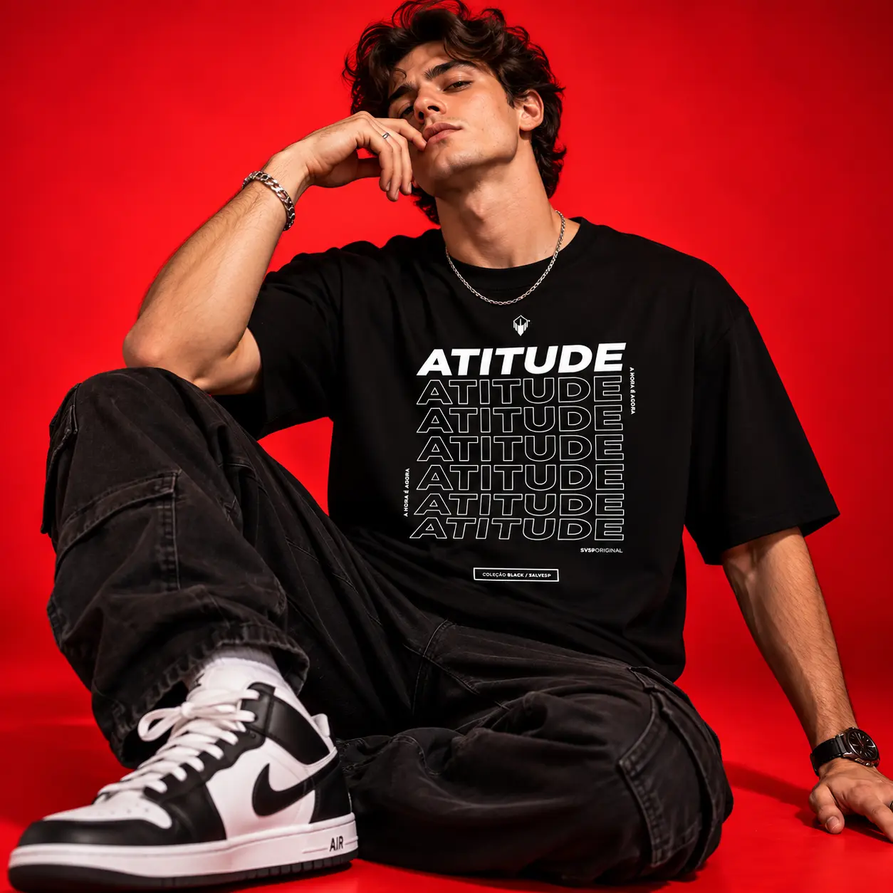 ATITUDE Black Oversized Graphic T-Shirt
