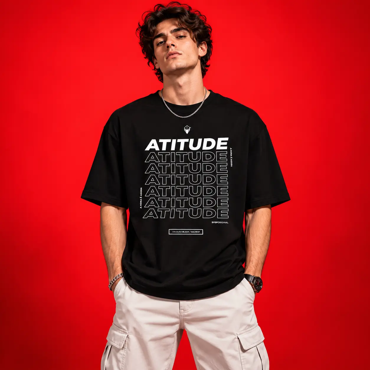 ATITUDE Black Oversized Graphic T-Shirt