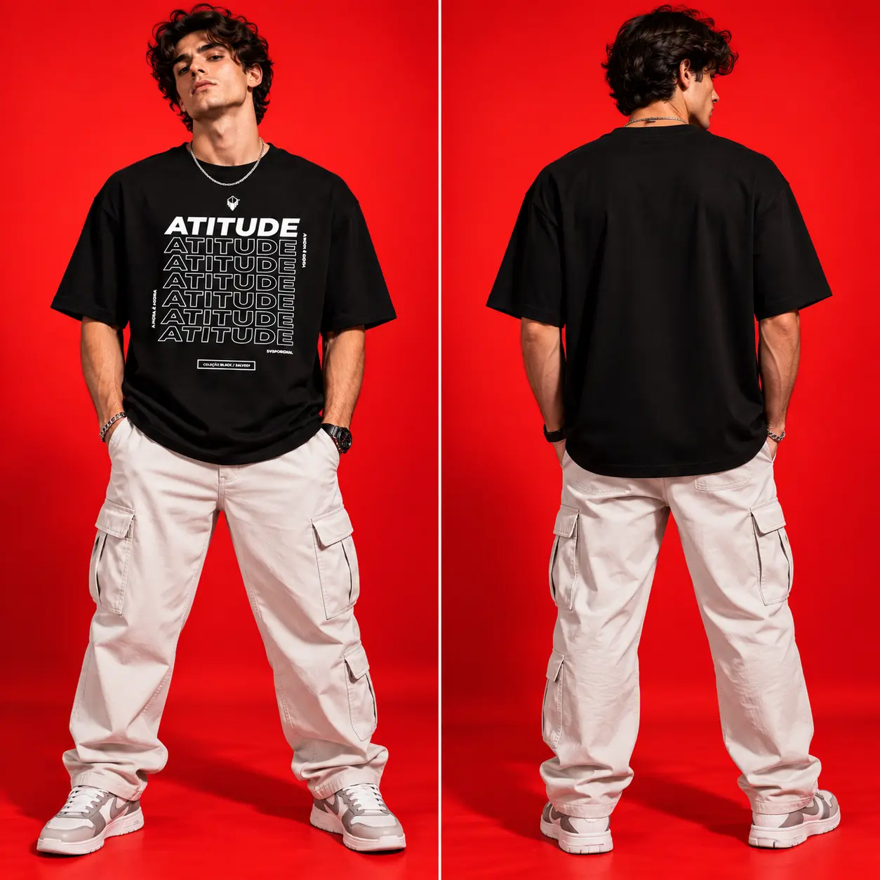 ATITUDE Black Oversized Graphic T-Shirt