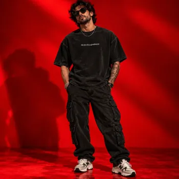 Plain The Devil Is a Gentleman Oversized Acid-Wash Black T-Shirt