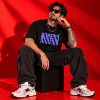 Amazing Oversized Black T-Shirt | Bold Purple Typography Streetwear Tee