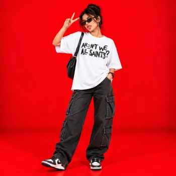 Aren't We All Saints White Oversized Graphic T-Shirt for Women