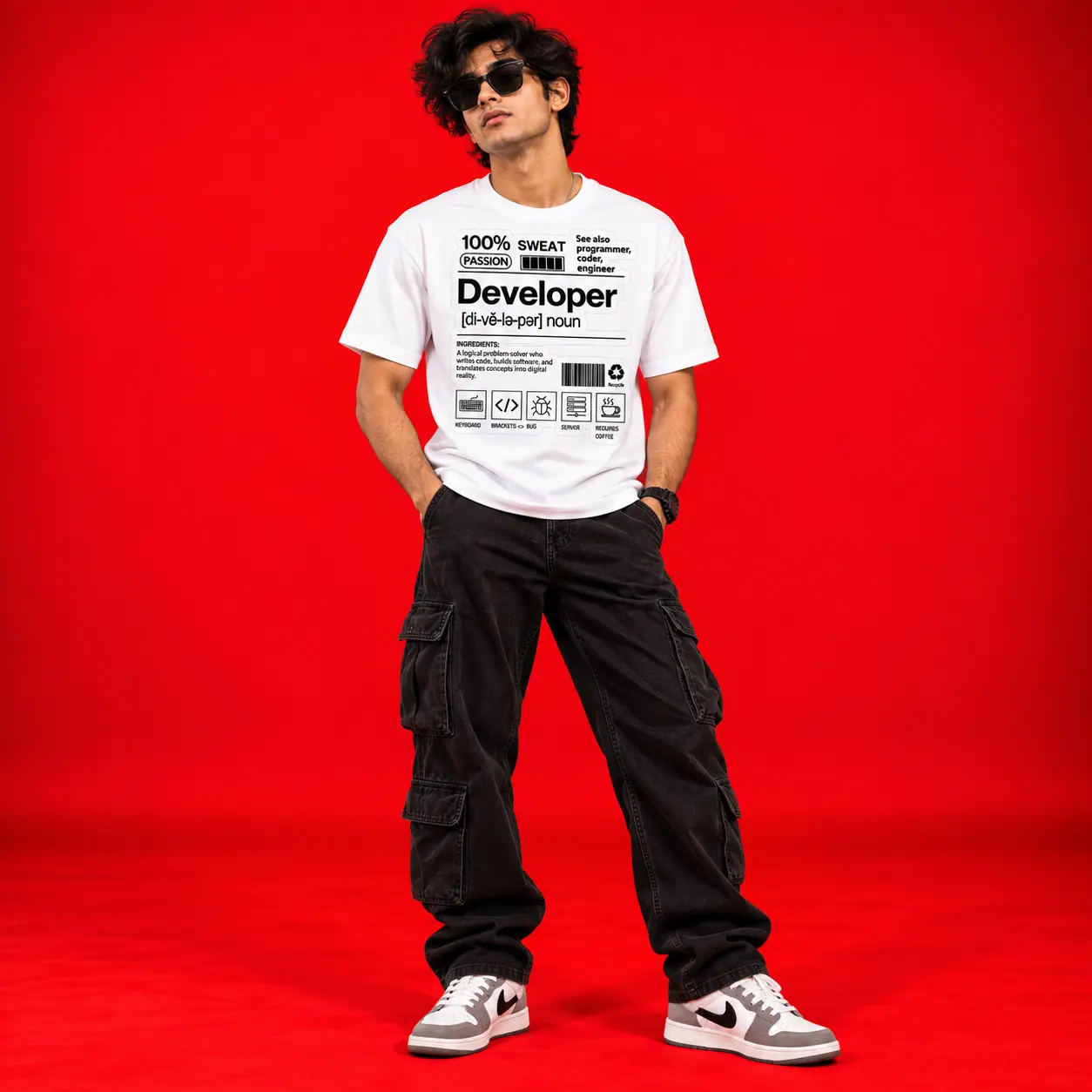 100% Sweat Developer Oversized White Graphic T-Shirt