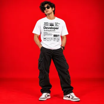 100% Sweat Developer Oversized White Graphic T-Shirt