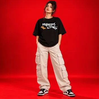 Hldapnrl. Black Oversized Cartoon Graphic T-Shirt