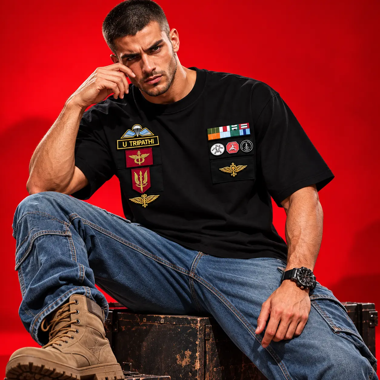 NSG Commando-Inspired Black Oversized Graphic T-Shirt | Premium Military Streetwear