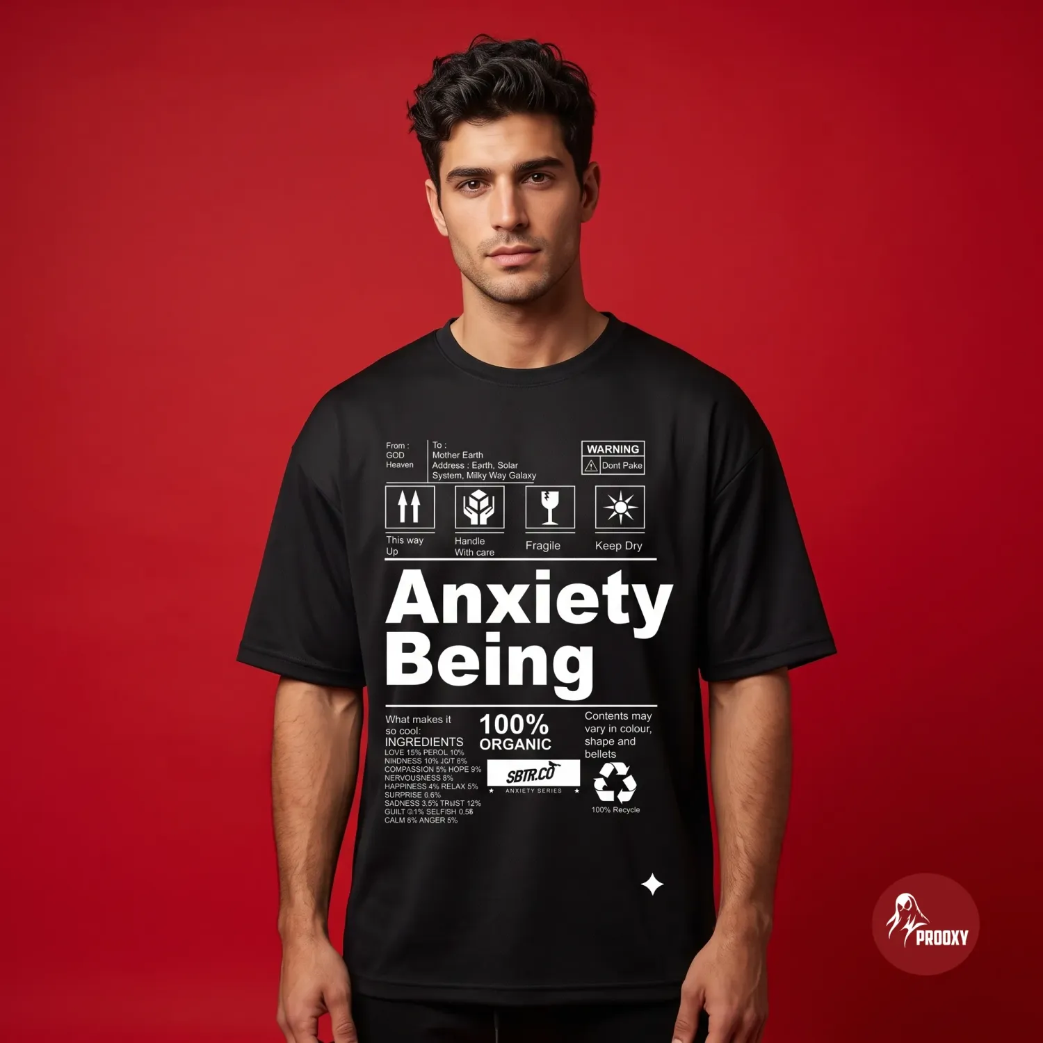 Anxiety Being Oversized Heavyweight Streetwear Graphic T-Shirt – Pitch Black