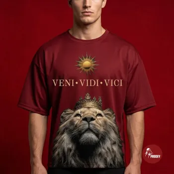 The Imperator Premium Oversized Lion VENI VIDI VICI Graphic Tee in Imperial Red