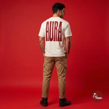 AURA Oversized back-print Tee - Off-White & deep red