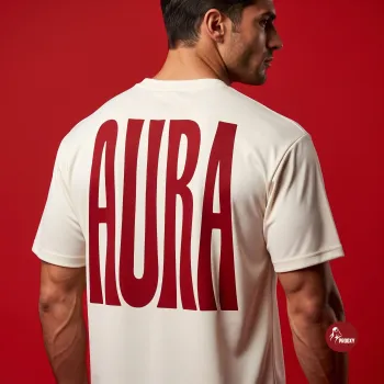 AURA Oversized back-print Tee - Off-White & deep red