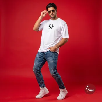 Men's Crisp White Men Are Brave Bat Silhouette Oversized Performance T-Shirt