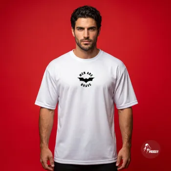Men's Crisp White Men Are Brave Bat Silhouette Oversized Performance T-Shirt