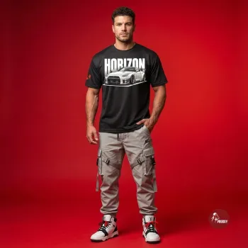 Men's Black HORIZON GT-R Graphic Oversized Tech T-Shirt