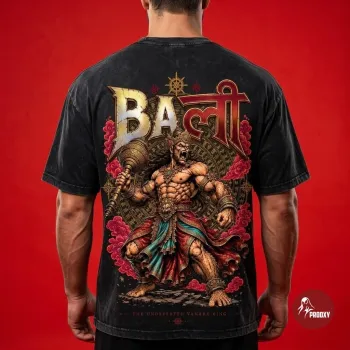 Men's Vintage Acid-Wash BALI The Undefeated Vanara King Oversized Graphic Streetwear T-Shirt