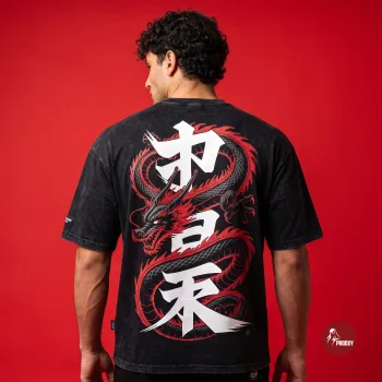 Ryu-Jin Acid Wash Oversized Tee with Dual Dragon Graphic