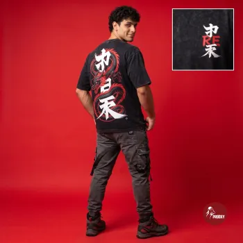Ryu-Jin Acid Wash Oversized Tee with Dual Dragon Graphic