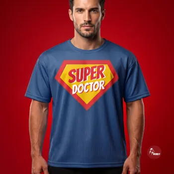 Prooxy SUPER DOCTOR Comic-Style Hero Shield T-Shirt - Blue Technical Mesh